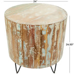 Mesa de centro redonda de madera de mango marrón con patas de horquilla negras – 1 persona
