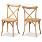 Sillas de comedor de ratán marrón natural, estilo de mediados de siglo, juego de 2