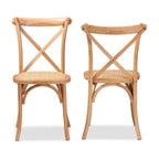 Sillas de comedor de ratán marrón natural, estilo de mediados de siglo, juego de 2