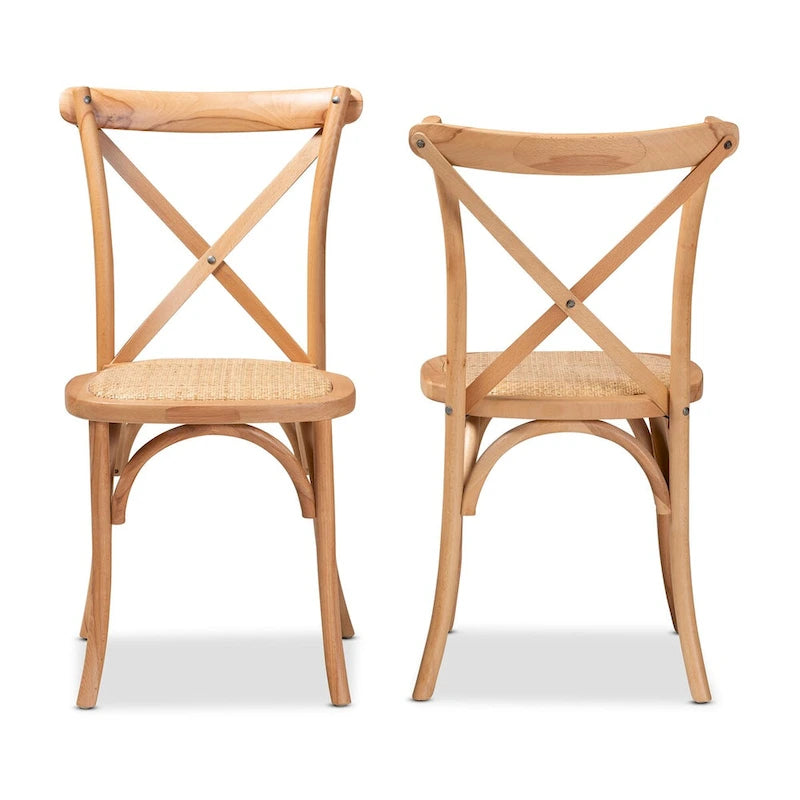 Sillas de comedor de ratán marrón natural, estilo de mediados de siglo, juego de 2