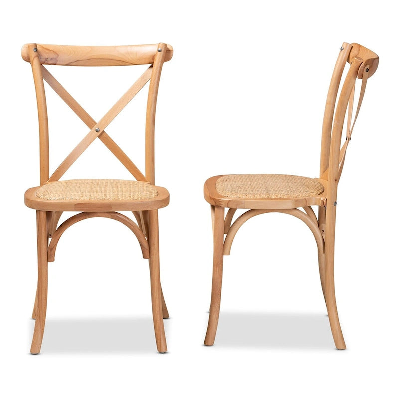 Sillas de comedor de ratán marrón natural, estilo de mediados de siglo, juego de 2