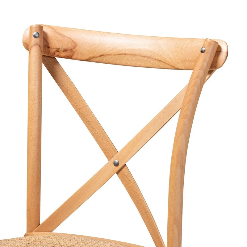 Sillas de comedor de ratán marrón natural, estilo de mediados de siglo, juego de 2
