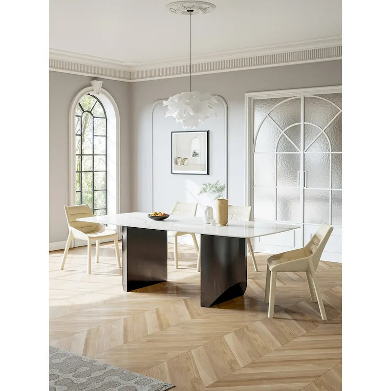 Mesa de comedor rectangular blanca de piedra sinterizada, 6 plazas – 160 cm (L) × 90 cm (An) × 75 cm (Al)