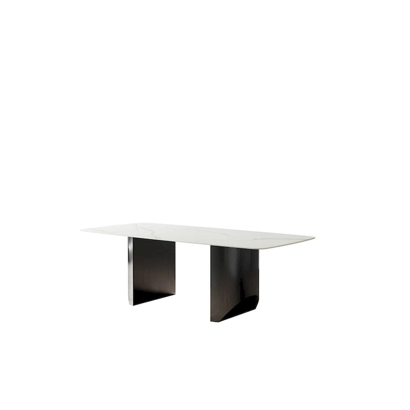 Mesa de comedor rectangular blanca de piedra sinterizada, 6 plazas – 160 cm (L) × 90 cm (An) × 75 cm (Al)