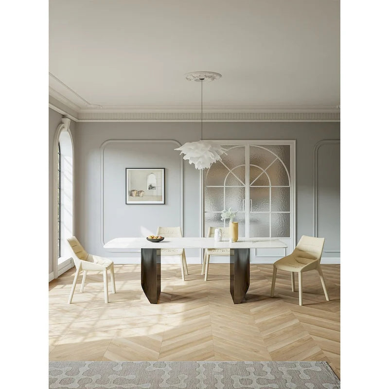 Mesa de comedor rectangular blanca de piedra sinterizada, 6 plazas – 160 cm (L) × 90 cm (An) × 75 cm (Al)