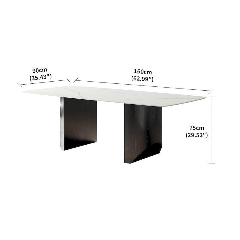 Mesa de comedor rectangular blanca de piedra sinterizada, 6 plazas – 160 cm (L) × 90 cm (An) × 75 cm (Al)