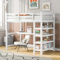 Cama alta individual con escritorio y estantes, 1 persona (blanco / espresso / gris)