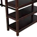 Cama alta individual con escritorio y estantes, 1 persona (blanco / espresso / gris)