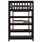 Cama alta individual con escritorio y estantes, 1 persona (blanco / espresso / gris)