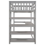 Cama alta individual con escritorio y estantes, 1 persona (blanco / espresso / gris)
