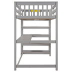 Cama alta individual con escritorio y estantes, 1 persona (blanco / espresso / gris)