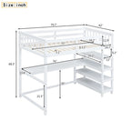 Cama alta individual con escritorio y estantes, 1 persona (blanco / espresso / gris)