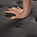 Puf otomano cuadrado de almacenamiento beige / gris oscuro / marrón / negro, con botones, reposapiés para 2 personas y mesa de centro