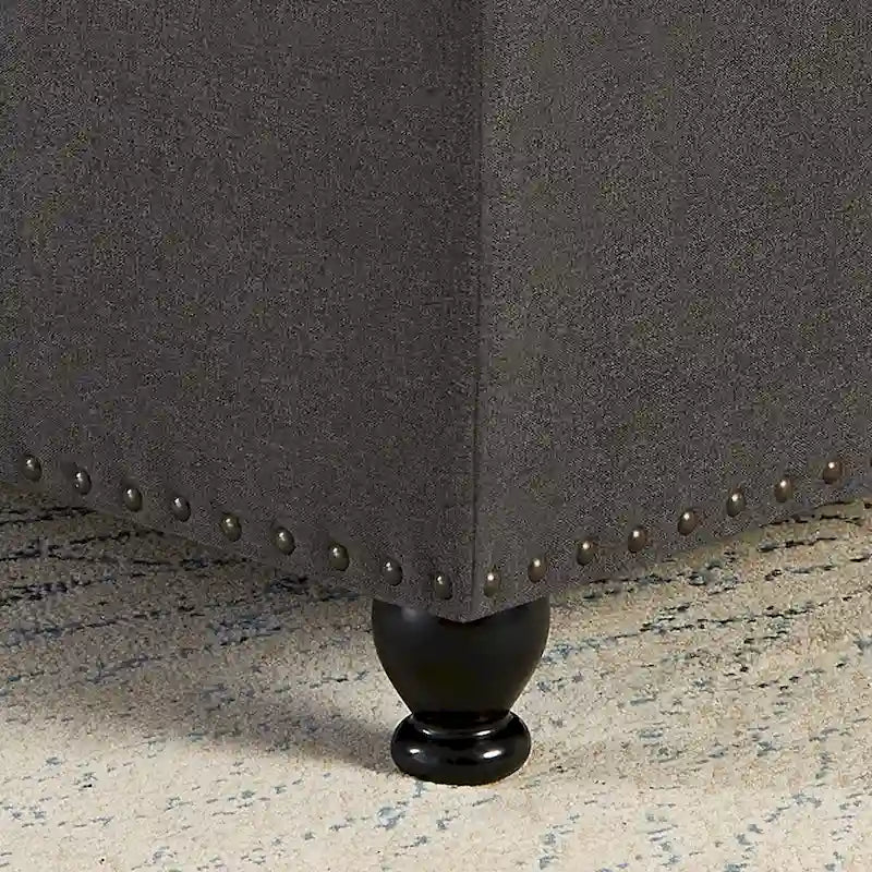 Puf otomano cuadrado de almacenamiento beige / gris oscuro / marrón / negro, con botones, reposapiés para 2 personas y mesa de centro