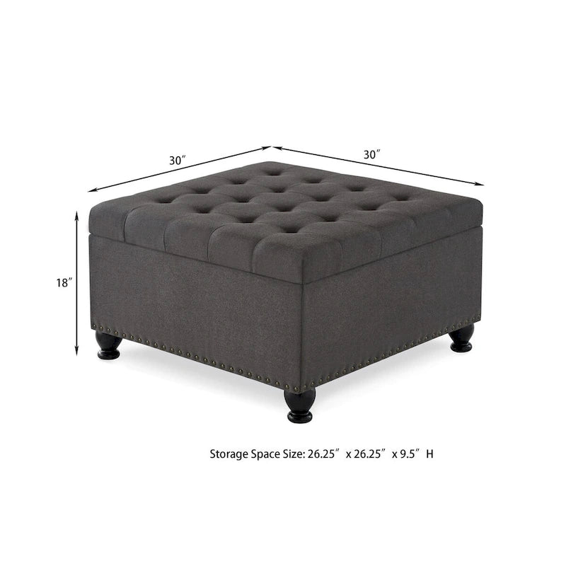 Puf otomano cuadrado de almacenamiento beige / gris oscuro / marrón / negro, con botones, reposapiés para 2 personas y mesa de centro