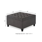 Puf otomano cuadrado de almacenamiento beige / gris oscuro / marrón / negro, con botones, reposapiés para 2 personas y mesa de centro