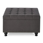 Puf otomano cuadrado de almacenamiento beige / gris oscuro / marrón / negro, con botones, reposapiés para 2 personas y mesa de centro