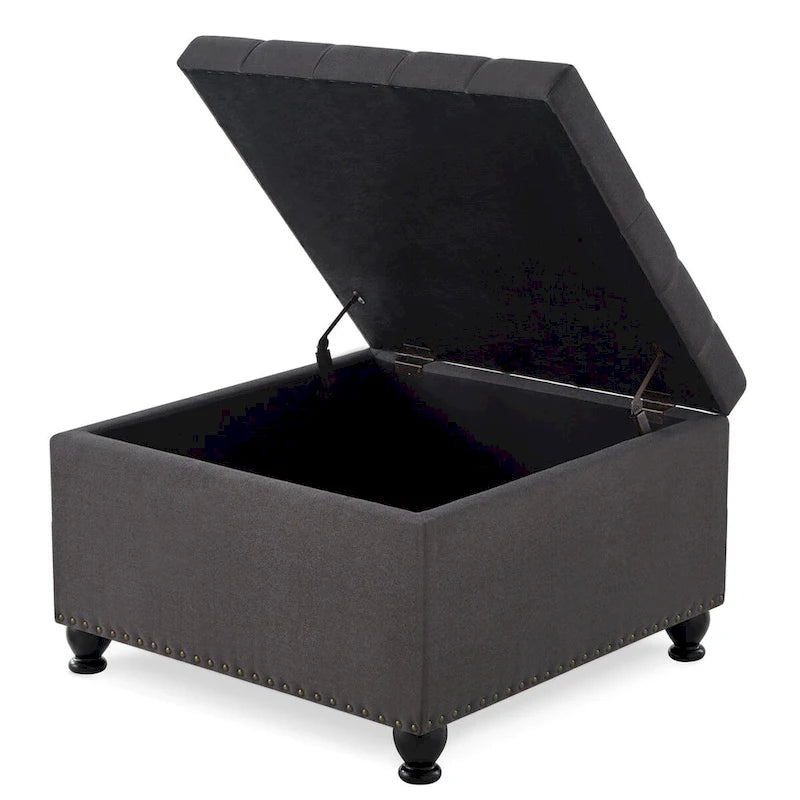 Puf otomano cuadrado de almacenamiento beige / gris oscuro / marrón / negro, con botones, reposapiés para 2 personas y mesa de centro