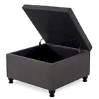 Puf otomano cuadrado de almacenamiento beige / gris oscuro / marrón / negro, con botones, reposapiés para 2 personas y mesa de centro