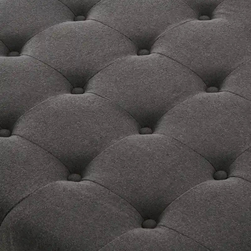 Puf otomano cuadrado de almacenamiento beige / gris oscuro / marrón / negro, con botones, reposapiés para 2 personas y mesa de centro