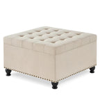 Puf otomano cuadrado de almacenamiento beige / gris oscuro / marrón / negro, con botones, reposapiés para 2 personas y mesa de centro