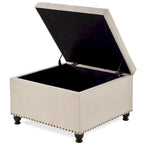 Puf otomano cuadrado de almacenamiento beige / gris oscuro / marrón / negro, con botones, reposapiés para 2 personas y mesa de centro