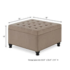 Puf otomano cuadrado de almacenamiento beige / gris oscuro / marrón / negro, con botones, reposapiés para 2 personas y mesa de centro