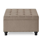 Puf otomano cuadrado de almacenamiento beige / gris oscuro / marrón / negro, con botones, reposapiés para 2 personas y mesa de centro