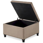 Puf otomano cuadrado de almacenamiento beige / gris oscuro / marrón / negro, con botones, reposapiés para 2 personas y mesa de centro