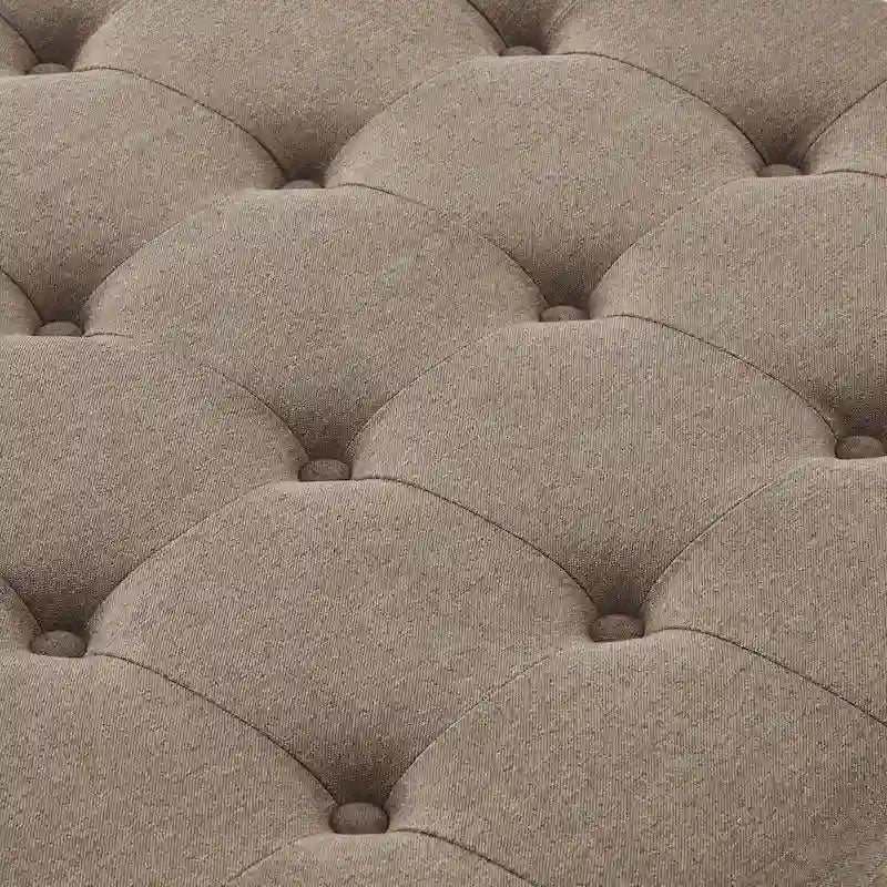 Puf otomano cuadrado de almacenamiento beige / gris oscuro / marrón / negro, con botones, reposapiés para 2 personas y mesa de centro