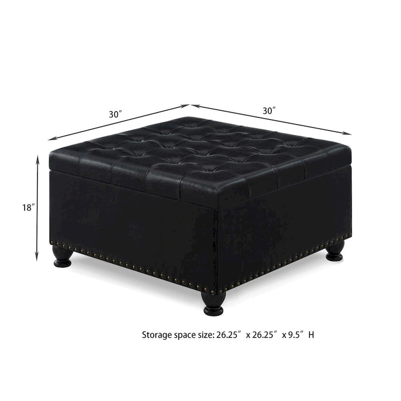 Puf otomano cuadrado de almacenamiento beige / gris oscuro / marrón / negro, con botones, reposapiés para 2 personas y mesa de centro