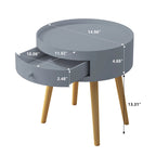 Mesa auxiliar blanca/gris con cajón, patas de roble, un solo uso