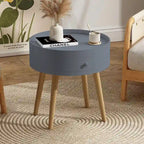 Mesa auxiliar blanca/gris con cajón, patas de roble, un solo uso