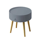 Mesa auxiliar blanca/gris con cajón, patas de roble, un solo uso