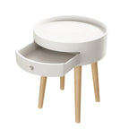 Mesa auxiliar blanca/gris con cajón, patas de roble, un solo uso