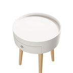 Mesa auxiliar blanca/gris con cajón, patas de roble, un solo uso