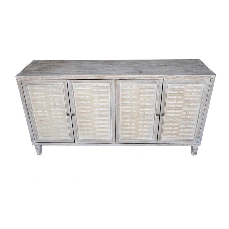 Aparador de madera natural con lavado, 4 puertas, montaje por 1 persona