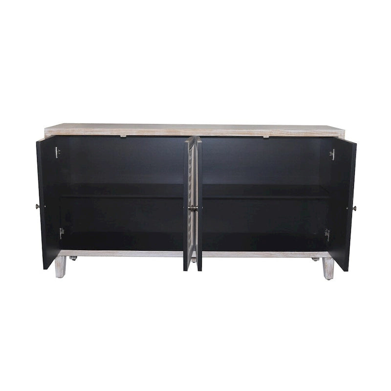 Aparador de madera natural con lavado, 4 puertas, montaje por 1 persona