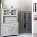 Aparador de cocina gris con vitrina, puertas de cristal y cajones – Una sola pieza