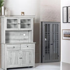 Aparador de cocina gris con vitrina, puertas de cristal y cajones – Una sola pieza