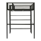 Cama alta individual de metal con estantes, color blanco/negro/rosa, para 1 persona
