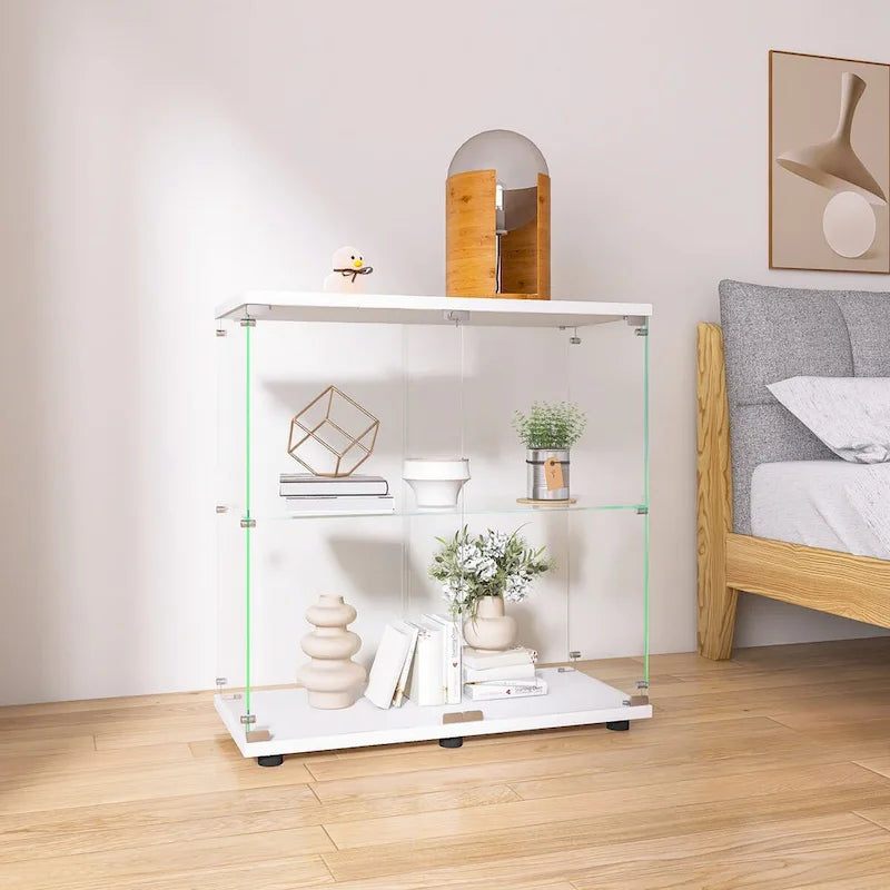 Vitrina de cristal de 2 puertas, 2 estantes, para 1 persona, blanca/negra