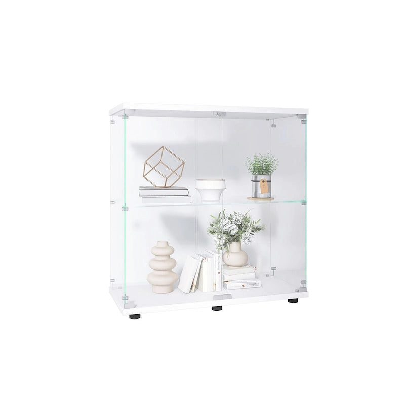 Vitrina de cristal de 2 puertas, 2 estantes, para 1 persona, blanca/negra