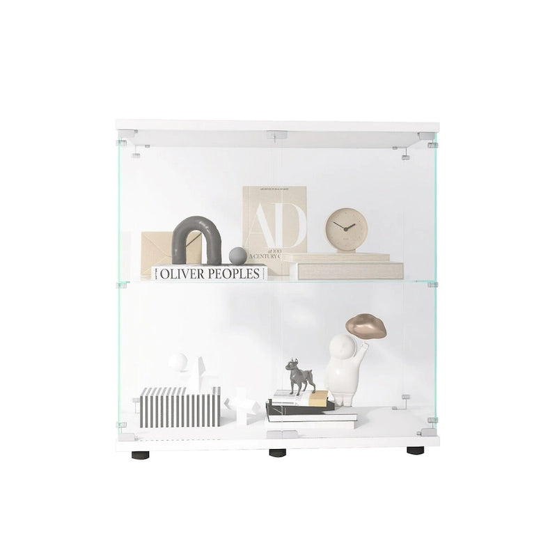 Vitrina de cristal de 2 puertas, 2 estantes, para 1 persona, blanca/negra