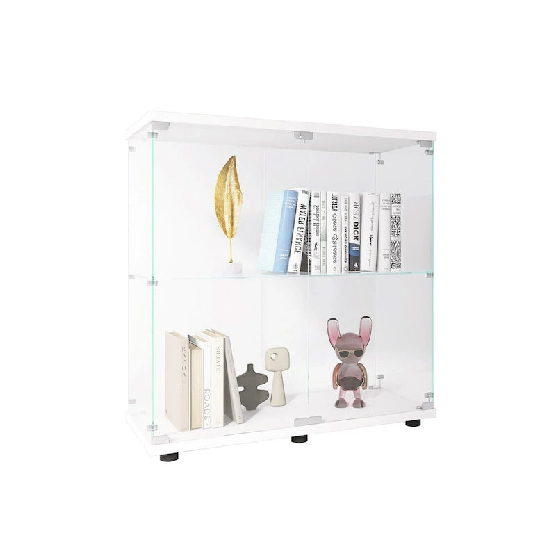 Vitrina de cristal de 2 puertas, 2 estantes, para 1 persona, blanca/negra