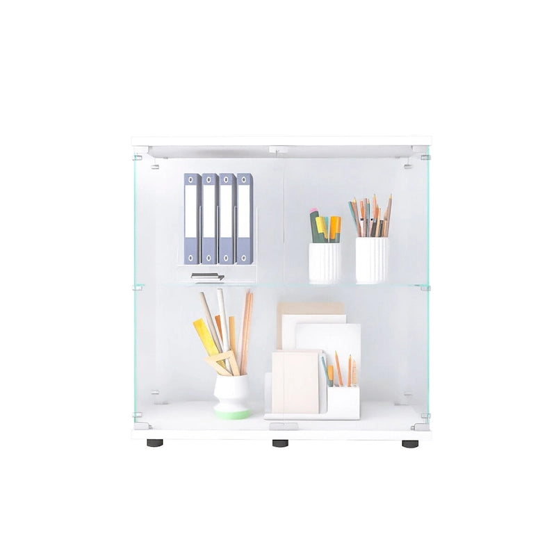 Vitrina de cristal de 2 puertas, 2 estantes, para 1 persona, blanca/negra