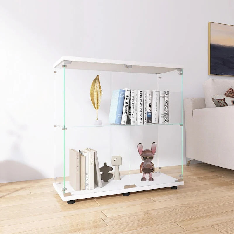 Vitrina de cristal de 2 puertas, 2 estantes, para 1 persona, blanca/negra