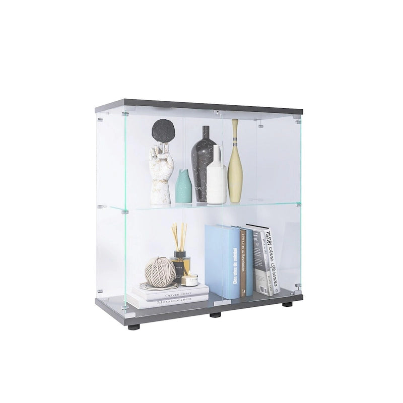 Vitrina de cristal de 2 puertas, 2 estantes, para 1 persona, blanca/negra