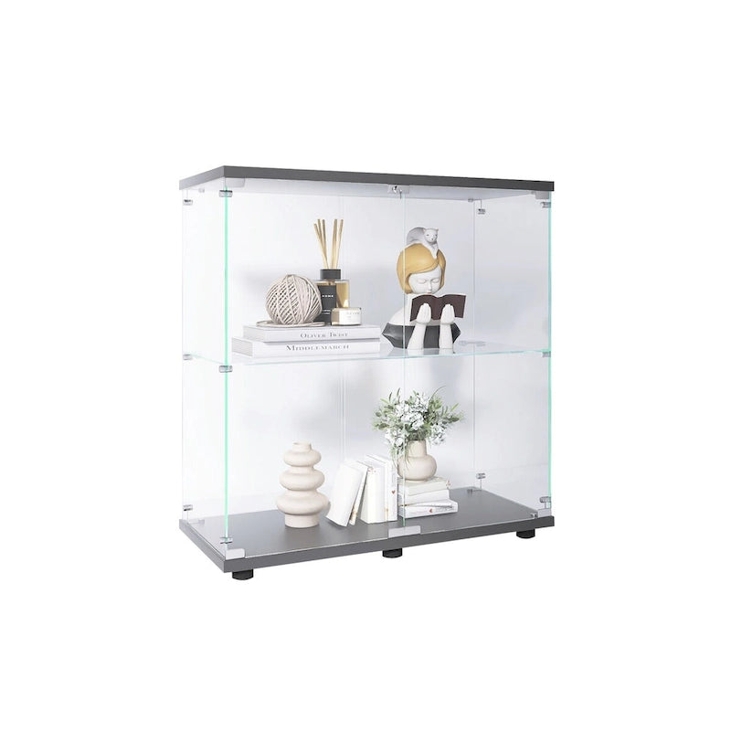Vitrina de cristal de 2 puertas, 2 estantes, para 1 persona, blanca/negra