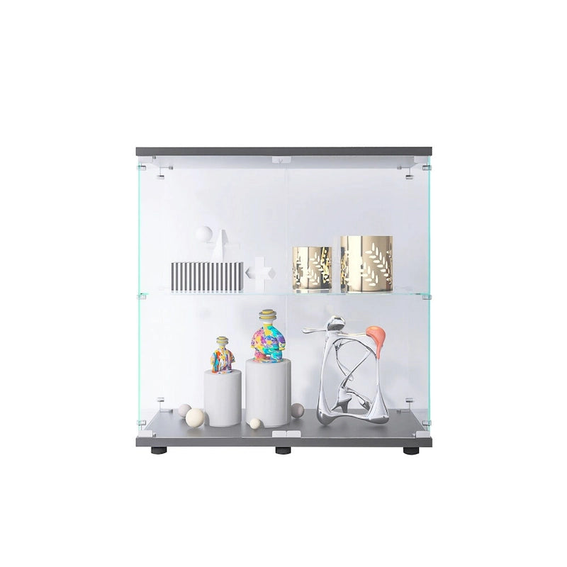 Vitrina de cristal de 2 puertas, 2 estantes, para 1 persona, blanca/negra
